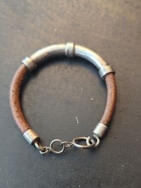 Sterling Silver And Leather Cuff